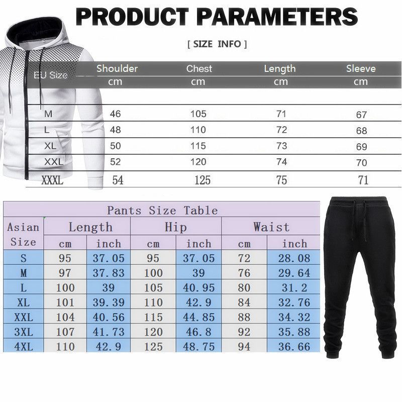 Autumn Winter Fleece Polka Unisex Sports Hoodie Dot Men Solid Color Zipper Sweatshirt Sweatpants Set_voghion.com