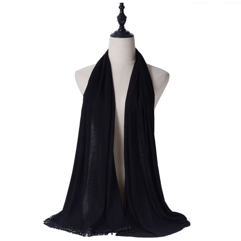 New Beaded Lace Hui Headscarf Cross Water Drop Bead Tube Black Tassel Scarf_voghion.com