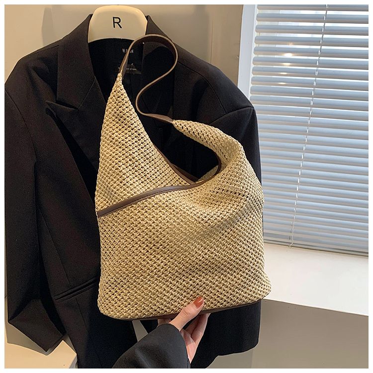 Borse da donna in tessuto di carta a tracolla da donna alla moda Borse da spiaggia estive di grande capacità in paglia Borse tote casual 2023_voghion.com