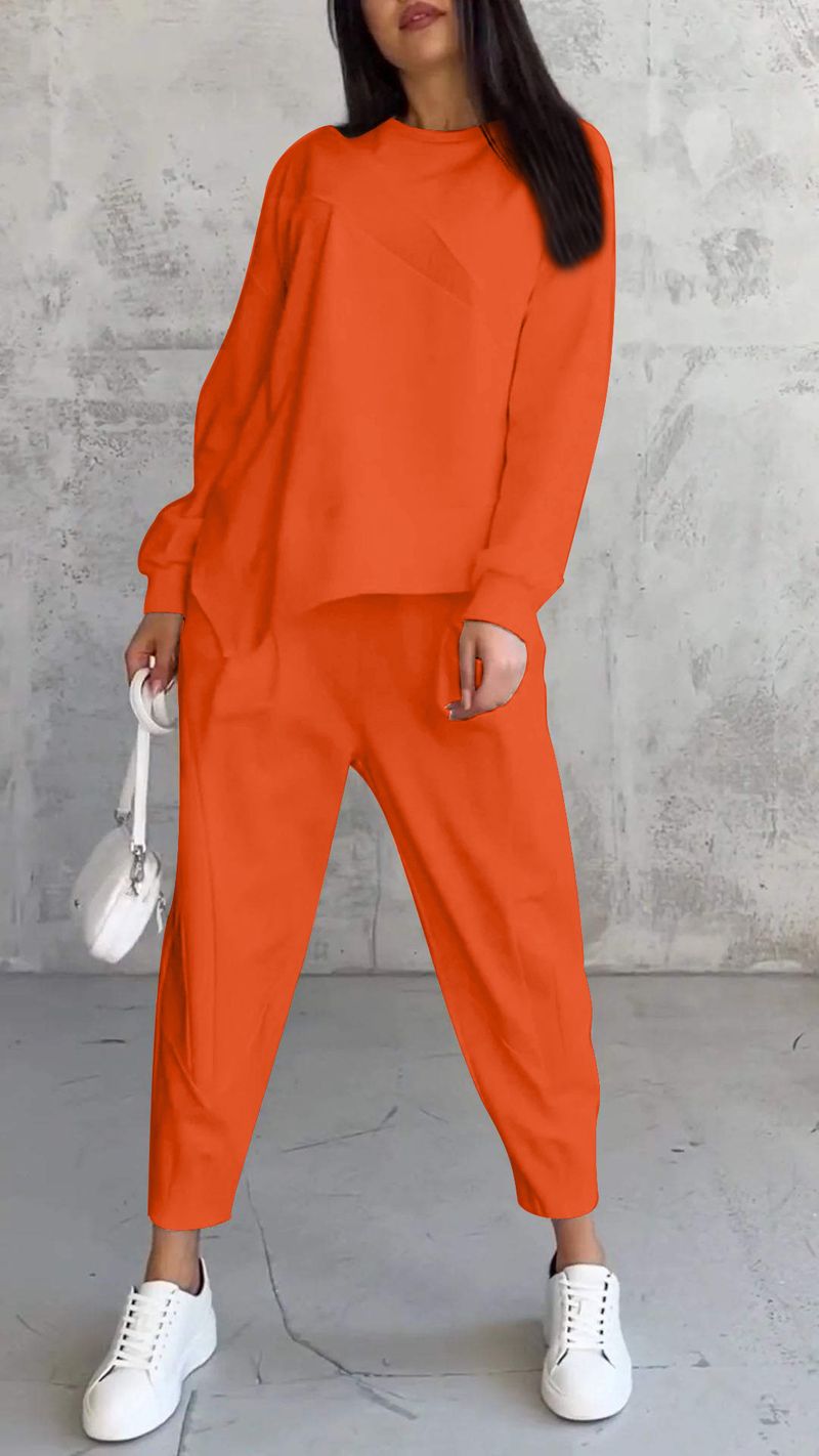 Women's Oversized Drop-Shoulder Sweatshirt & Jogger Set – Streetwear Lounge Wear With Asymmetrical Hem_voghion.com