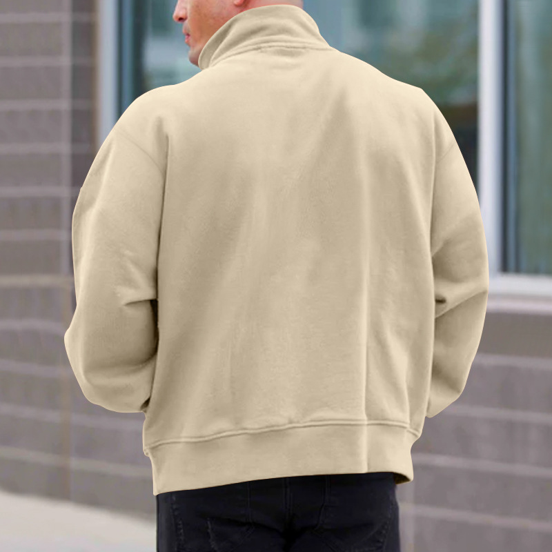 Herrenbekleidung Casual Plus Fleece Einfarbig Langarm Half-Zip Stehkragen Hoodie_voghion.com