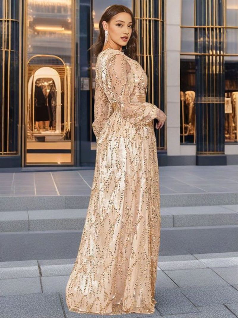 Abito lungo da sera per Natale, Ringraziamento, Halloween, San Valentino, Pendolarismo, Scollo a V profondo, Vita media, Collo a sbuffo, Tipo bretelle, Abito da banchetto per ospite_voghion.com