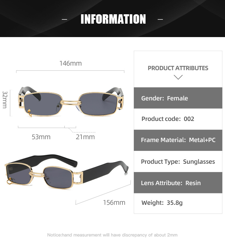 Unisex Accessoiren Sonnebrëller mat klengem Frame Metall véiereckeg Sonnebrëller Moud Trend Perséinlechkeet Réngschnalle Sonnebrëller_voghion.com