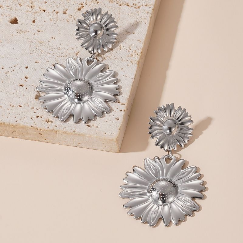 Brincos vintage vintage ocidentais retrô de girassol, elegantes, retrô, banhados a ouro verdadeiro, joias elegantes_voghion.com