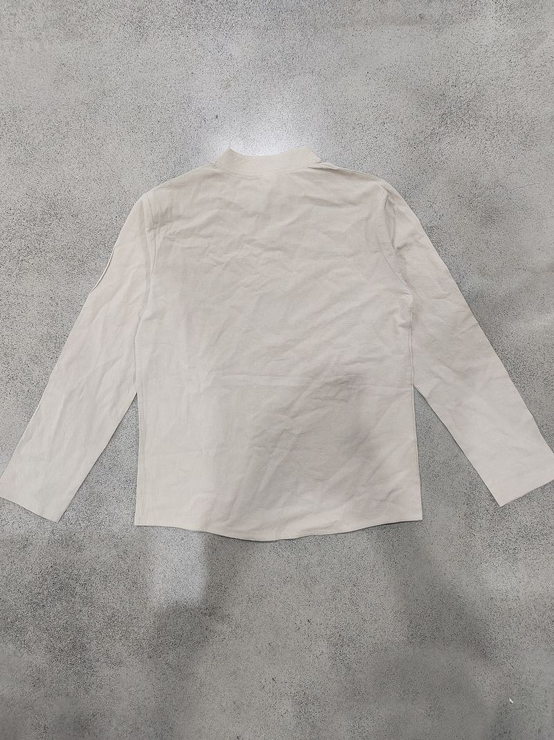 Maglietta a maniche lunghe con scollo a V in lino traspirante per uomo - Vestibilità rilassata, comfort casual, essenziale per l'estate_voghion.com