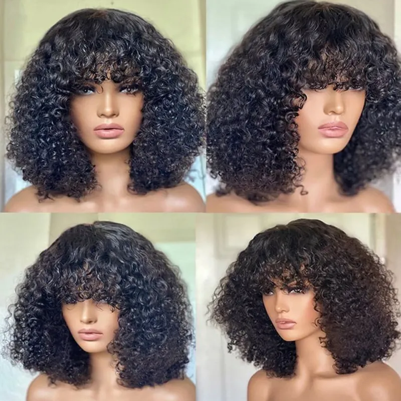 Jerry Curly Glueless Wig Short Pixie Bob Cut Human Hair Wigs With Bangs Highlight Honey Water Wave Blonde Colored Wigs_voghion.com