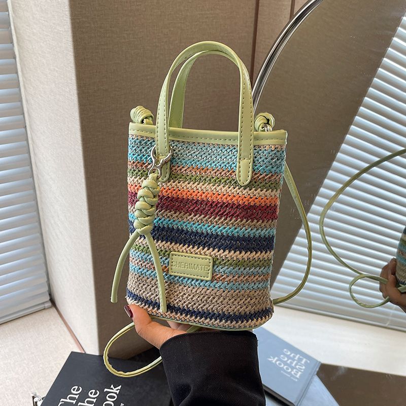 Borsa da spiaggia in paglia bohémien per donna, estate 2024, nuova moda, tracolla, portatile, intrecciata, per telefono_voghion.com