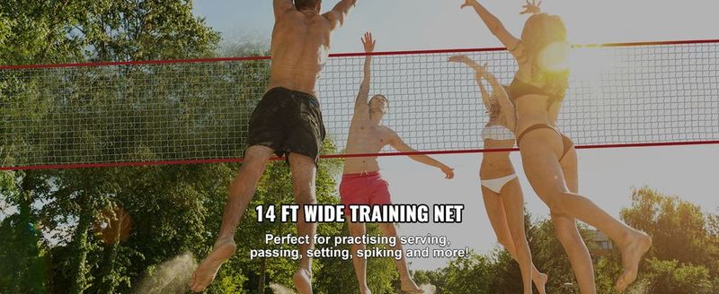 VEVOR Freestanding Volleyball Training Net For Indoor Or Outdoor Use, Adjustable Height Portable Net System With Carrying Bag, Professional Volleyball Practice Trainer For Hitting Or Serving Drills_voghion.com