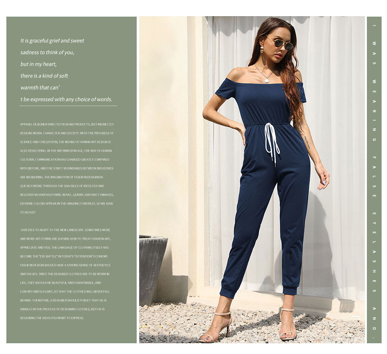 Solid Color One-shoulder Off-shoulder Short-sleeved Sports Jumpsuit_voghion.com