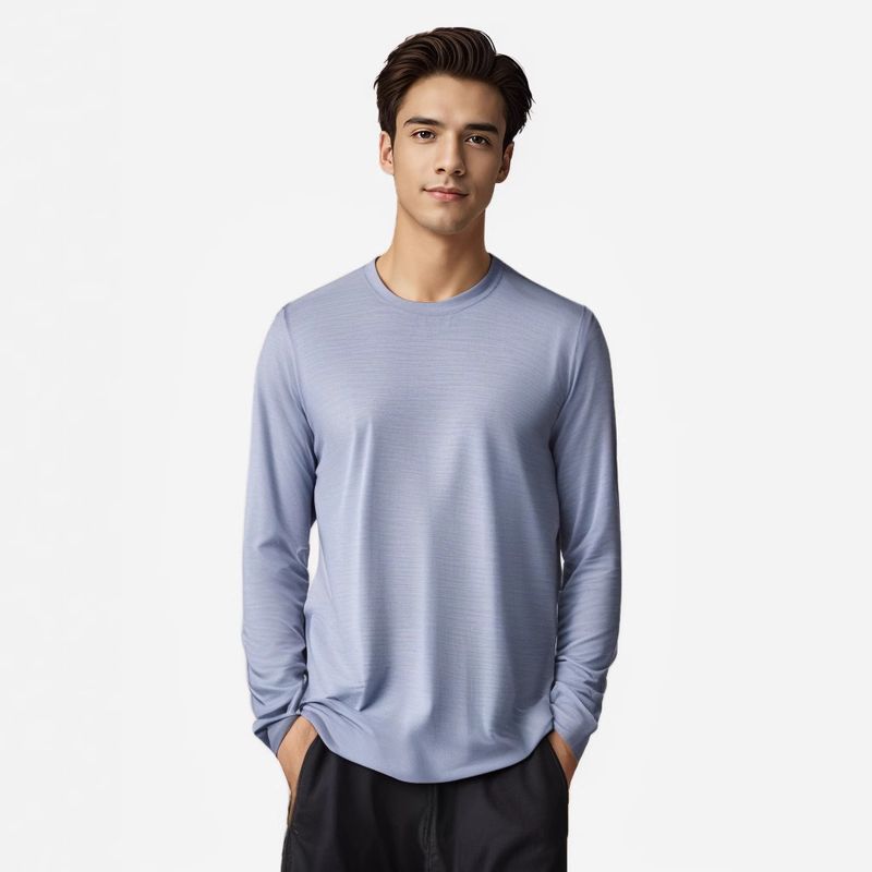 Maglietta a maniche lunghe in jacquard morbida e traspirante per uomo, sottile seta ghiacciata estiva, asciugatura rapida, sole_voghion.com