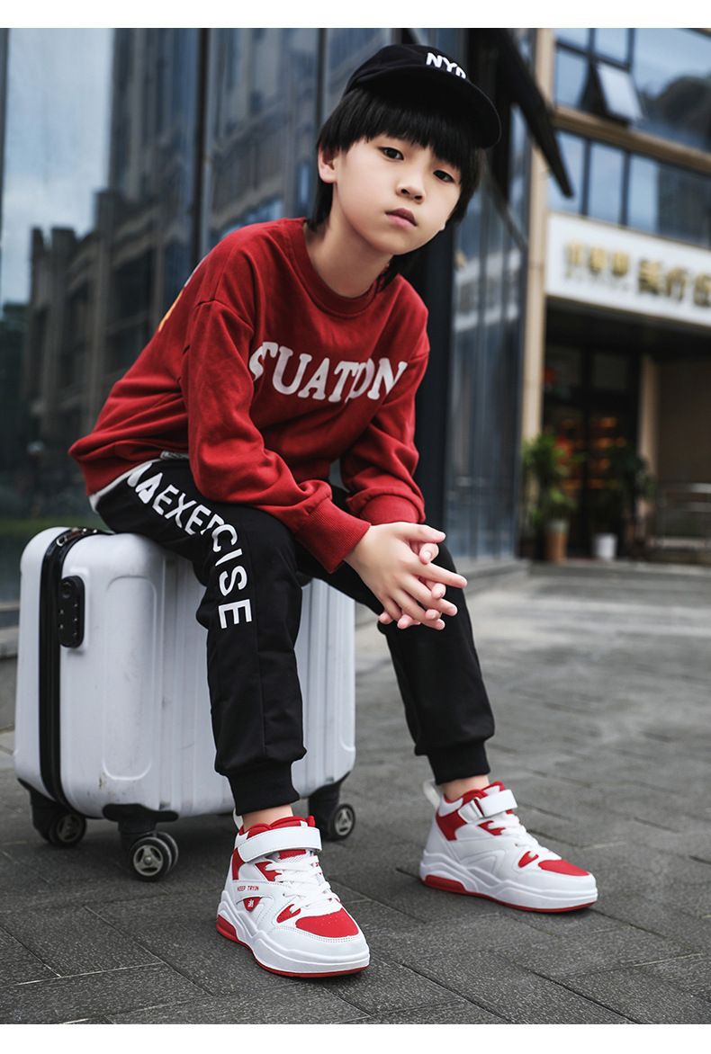 Neue Kinderschuhe High Top Kinderschuhe mit weicher Sohle Sportschuhe Herbst Klettlaufschuhe Kinder-Basketballschuhe Cross Border_voghion.com