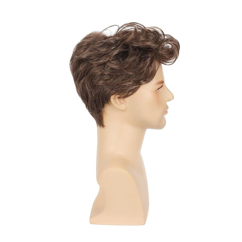 Perruque homme cheveux beaux cheveux bruns cheveux courts bouclés longue frange bouclée cheveux courts perruque naturelle bouclée_voghion.com