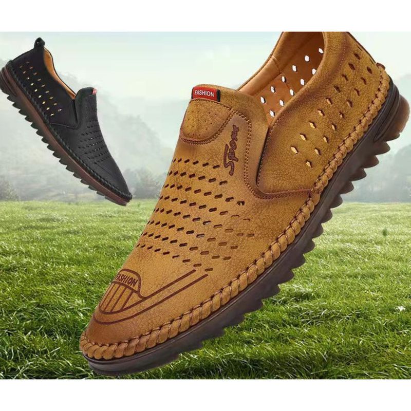 Sandali mocassino estivi in tessuto a rete, traspiranti, con foro, scarpe da uomo di mezza età_voghion.com