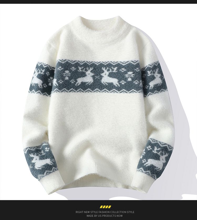 Men's 2023 Winter New Korean Edition Mink Fleece Round Neck Little Deer Sweater_voghion.com
