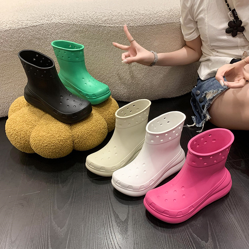 Estate nuova moda semplice EVA colore caramella abbigliamento esterno copriscarpe a tubo corto stivali da pioggia antiscivolo impermeabili con fondo spesso_voghion.com