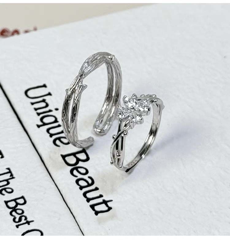 Four-leaf Clover Ring With Diamonds, High-end Feel, Cou Rings For Men Women, Minimalist Adjustable, Versatile And_voghion.com