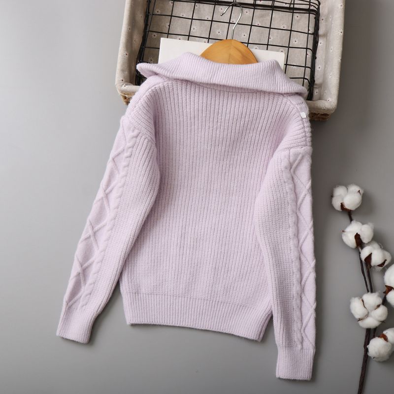 Halbreißverschluss Twisted Strickpullover für Mädchen für mittlere und große Kinder Herbst und Winter Kinderpullover Neue Kinderkleidung_voghion.com