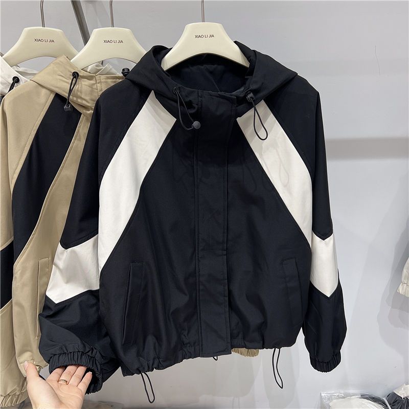 Autumn Outfit Color Block Hooded Women's Top Design Trendy Workwear Baseball Jacket_voghion.com