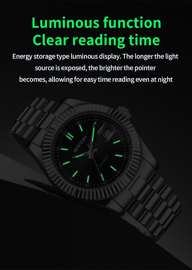 Automatische mechanische Herrenuhr mit Datumsanzeige, Leuchtzeigern, Edelstahlarmband und wasserdichtem Gehäuse für Business und Freizeit_voghion.com