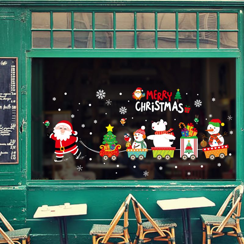 Set de vinilos navideños para pared: Papá Noel, copos de nieve y árboles de dibujos animados para decorar escaparates y tiendas (45 x 60 cm, PVC, 9 diseños)_voghion.com