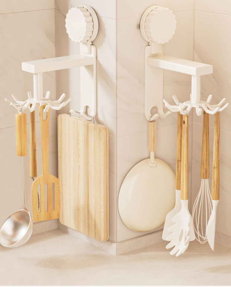 Supporto girevole Mered con ventosa per spatole e cucchiai, da appendere alla parete, organizer per utensili da cucina_voghion.com