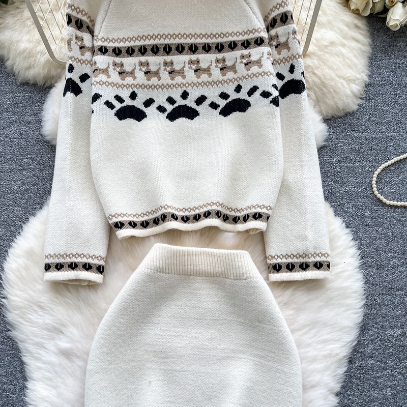 Abito da sposa - Maglione con collo alla coreana ricamato e gonna aderente (beige/nero)_voghion.com