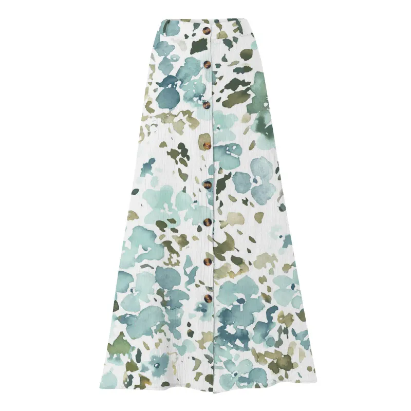 hot selling Women's S-2XL size Cotton and linen cross-border foreign trade split A-line bag buttocks mid waist long skirt_voghion.com