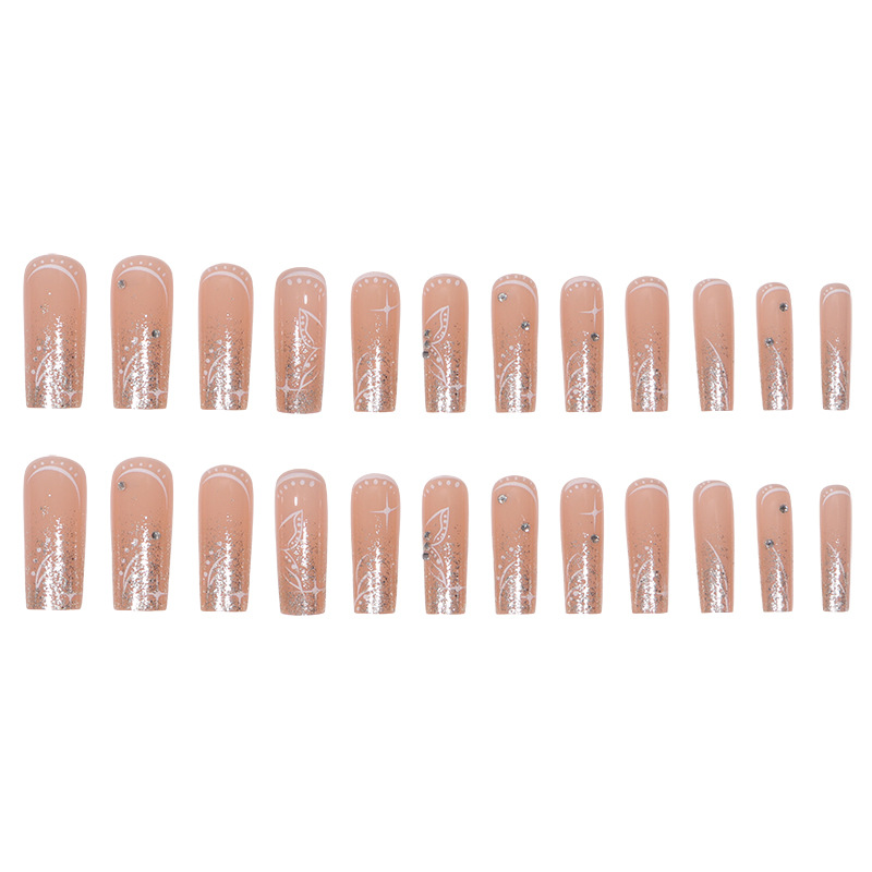 24 unghie finte in acrilico con design a farfalla, testa quadrata lunga, unghie finte, indossabili, con copertura completa, stampa sulle unghie_voghion.com