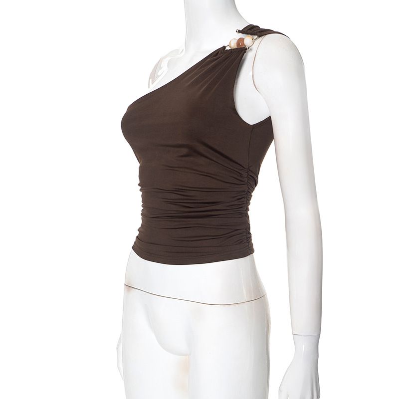 Women's Clothing Spring And Summer New Sexy One Shoulder Navel Baring Vest T Shirt Tops For Women_voghion.com