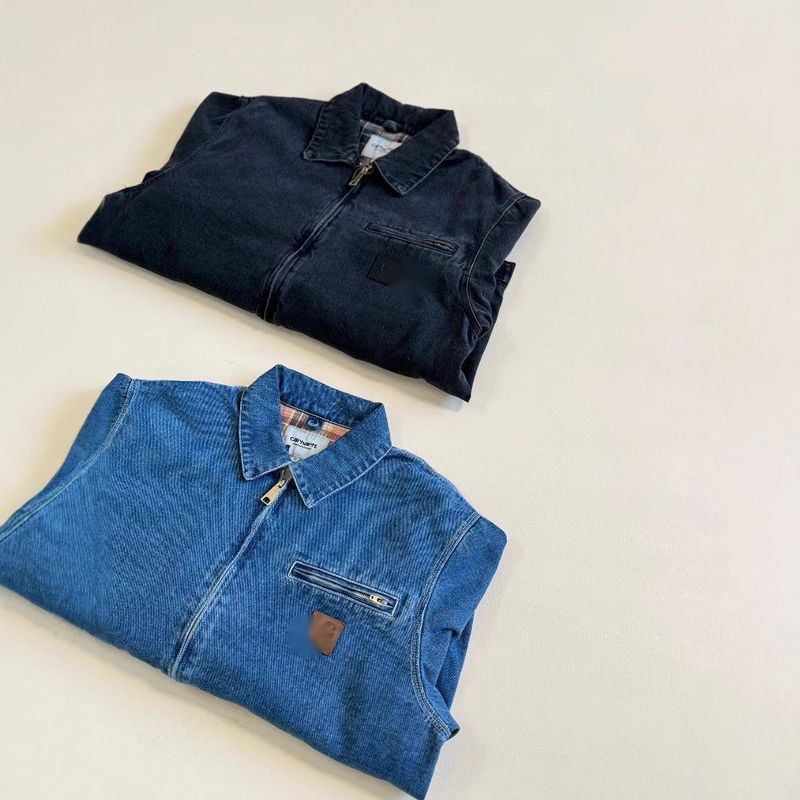 Car Card Clam Stone Washed Vintage Detroit Denim Jacket With Plaid Lining For Men And Women_voghion.com