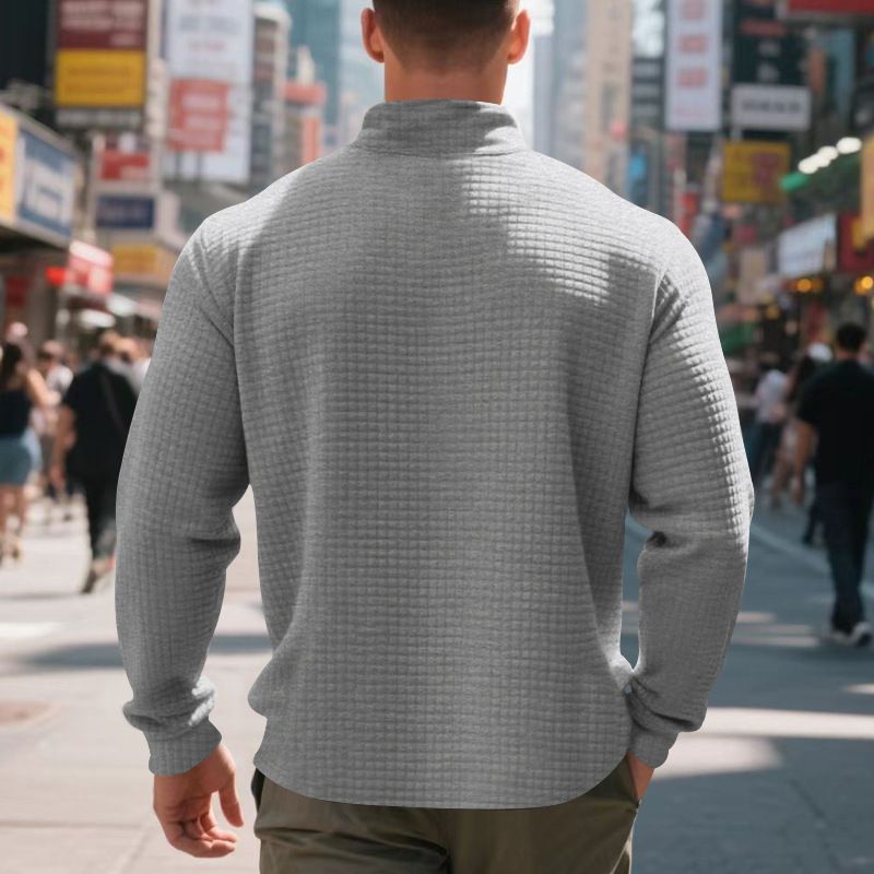 Men's Casual Pullover Sweatshirt With Jacquard Design, Stand Collar & Half-Zip, Loose Fit, Autumn/Winter Essential_voghion.com