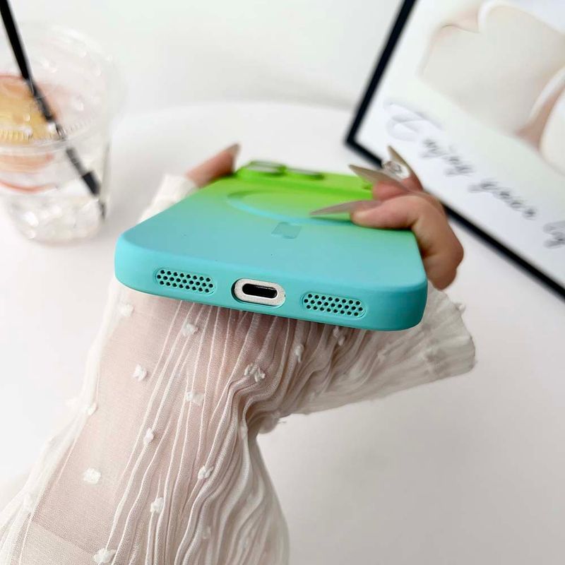 Custodia di ricarica wireless sfumata colorata per iPhone 17 Air 16 15 14 13 12 11 Pro Max Plus in silicone morbido magnetico_voghion.com