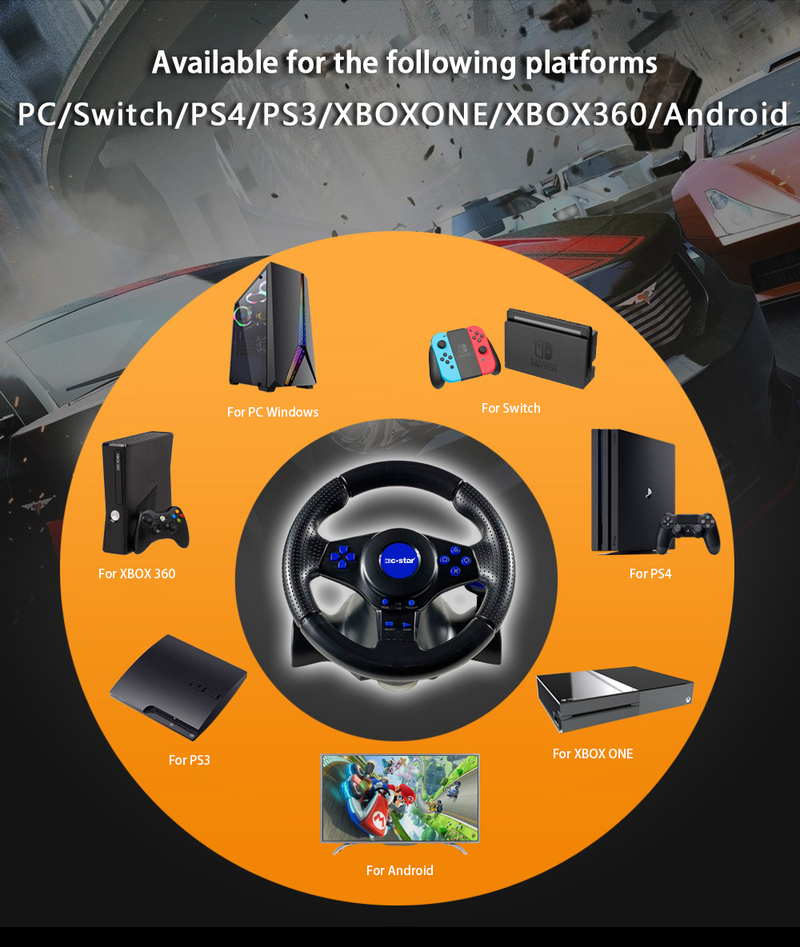Lenkrad-Vibrationscontroller 7 in 1 Spielsimulation Rennpedale für Switch/Xbox 360/Xbox One/PC/PS4/3/Android_voghion.com