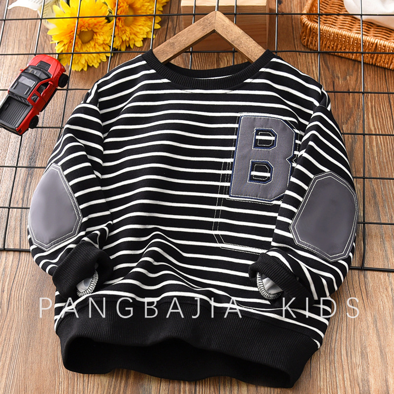 Otroška oblačila za fantke, spomladi in jeseni, nov stil, srednji in veliki otroški prosti in modni črtasti zgornji deli s puloverji_voghion.com