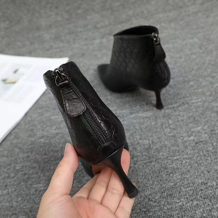 Women's Shoes Fashion Temperament Real Soft Leather Nude Boots Pointed High Heel Commuting Short Tube Single Boots Plus Velvet Stiletto Short Boots_voghion.com