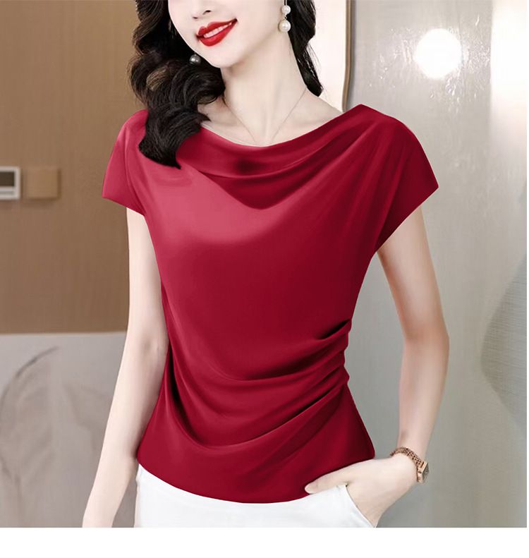 Camicia da donna in raso con colletto a volant viola, per un temperamento maturo_voghion.com