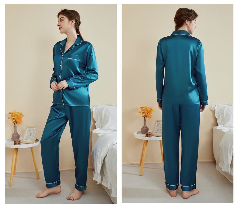 Damen-Nachtwäsche, große Größe, Basic-Pyjama, Damen, Frühling und Sommer, langärmelige Hose, dünne Seide, Freizeit, Zuhause, zweiteiliges Set_voghion.com