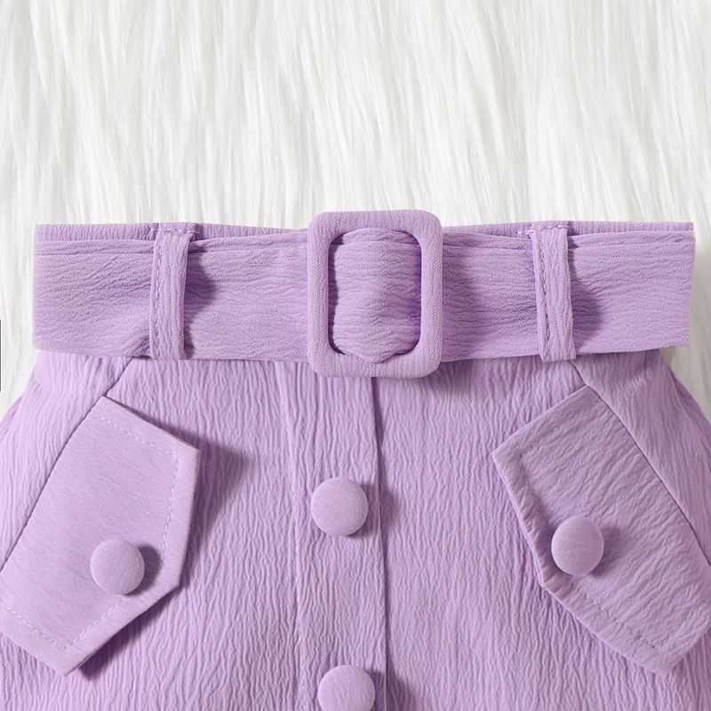 Babykleidung Kinder einfarbig Neckholder kleine fliegende Ärmel Top + Rock + Gürtel Mode Mädchen Anzug_voghion.com