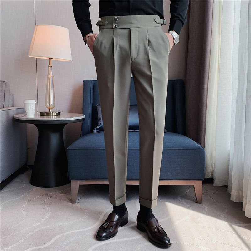 New Neapolitan Drape High Waist Men's Casual Pants Trendy Trousers_voghion.com
