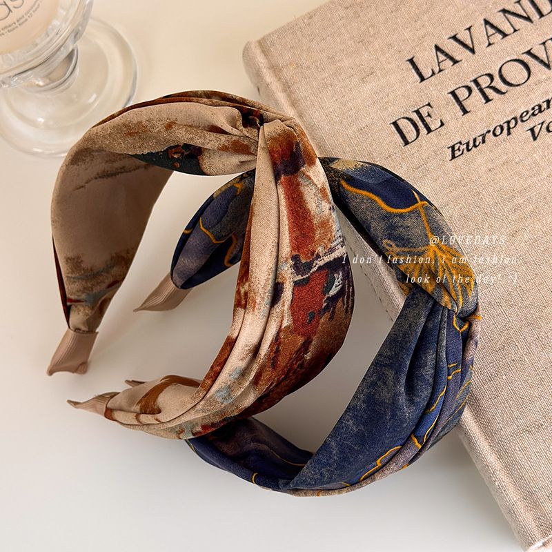 Fascia per capelli coreana in tessuto tie-dye con ampia croce e fermaglio per capelli a corona alta, elegante e semplice, da donna, per esterni_voghion.com