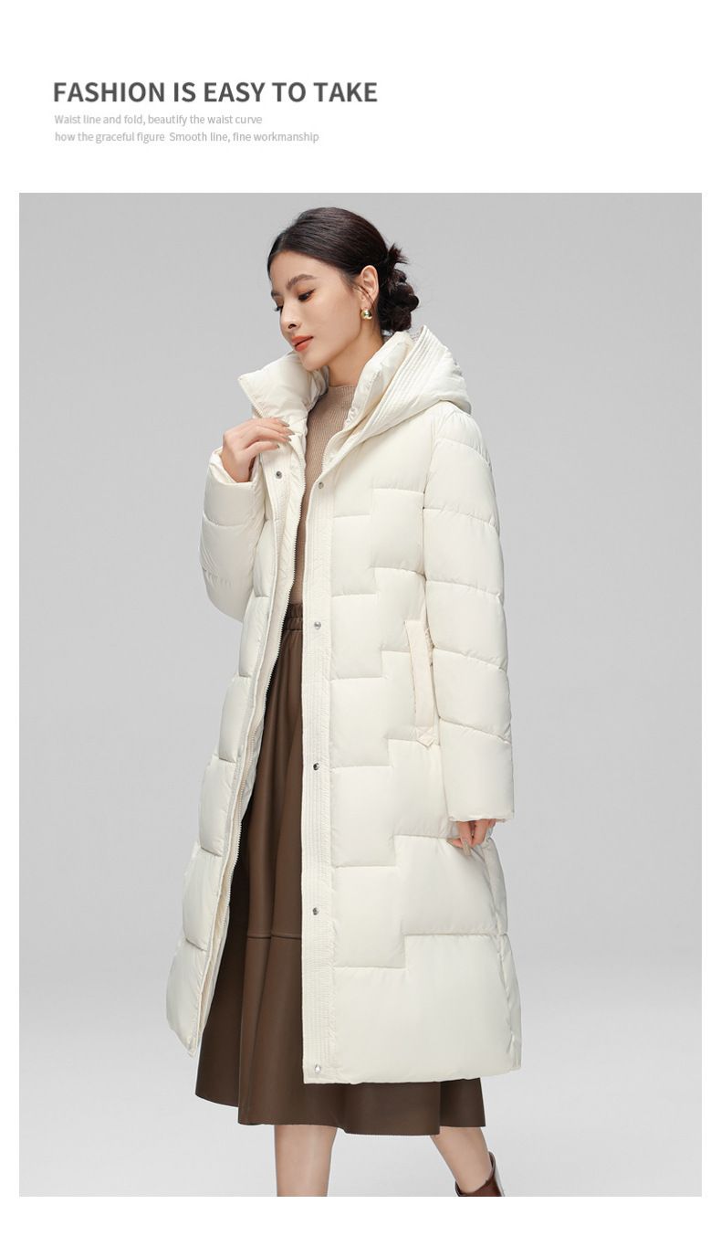 Longline Belted Puffer Coat For Women – Slim-Fit Winter Jacket With Hood, Polyester Shell & Waist-Defining Design (Khaki/Cream/Black/Brown)_voghion.com