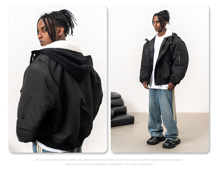 MERCURY FGSS Men's Wear | 2024 Autumn/Winter New Trendy Brand Flight Jacket Cotton Solid Color Hooded Multi Pocket Work Coat_voghion.com