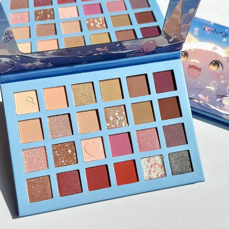 Exclusive ErshiQi cute cat 24 color plate high gloss powder blusher pearl matte glitter eye shadow_voghion.com