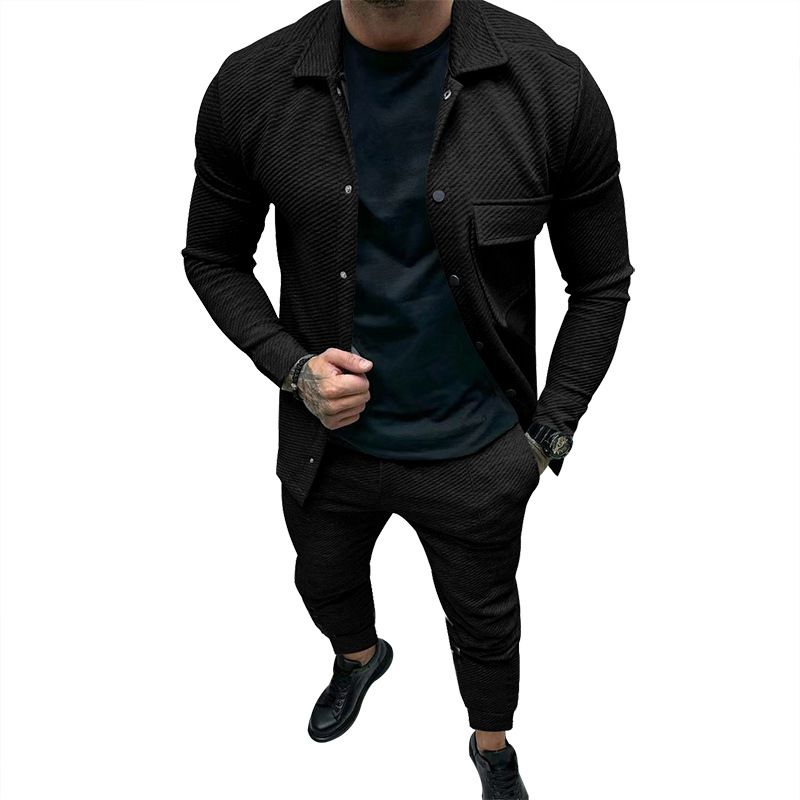 Herrenbekleidung Schwere Twilljacke Freizeithose Herren Neuer einfarbiger Jacquard-Zweiteiler für Herren_voghion.com