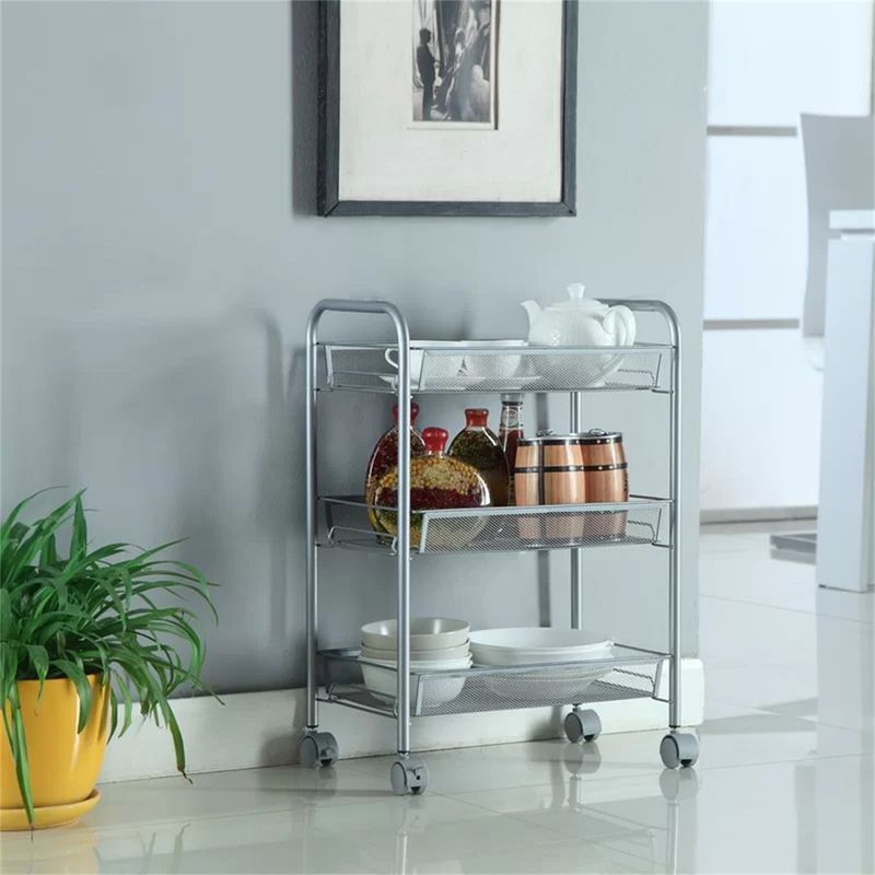 3-Tier Rolling Cart Metal Utility Cart with Wheels Storage Cart for Office Kitchen _voghion.com
