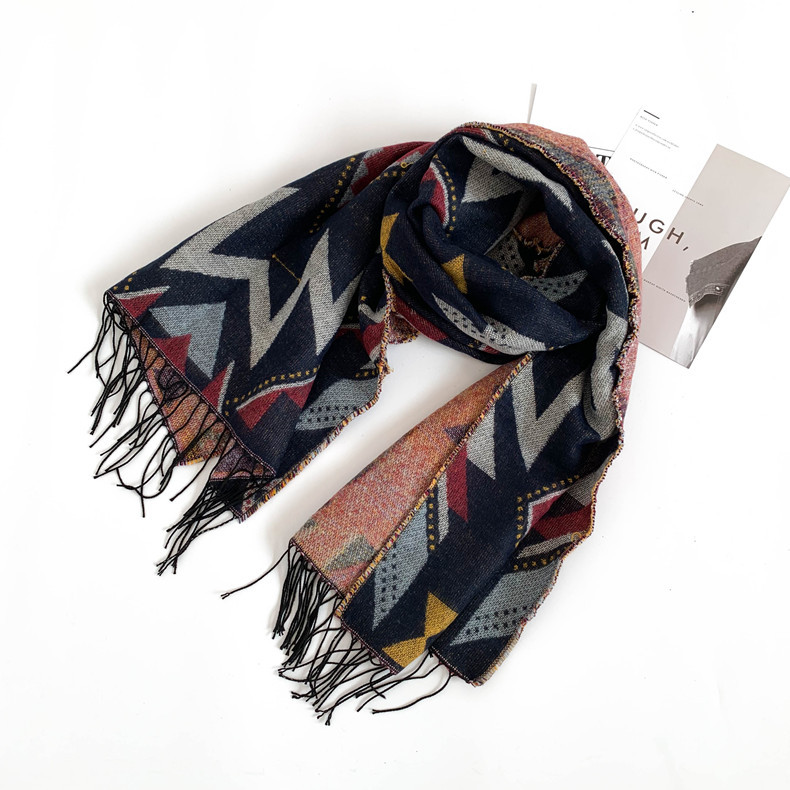 Sciarpe da donna Sciarpa con nappe stile etnico imitazione cashmere addensato scialle sciarpa stile albero di Natale_voghion.com