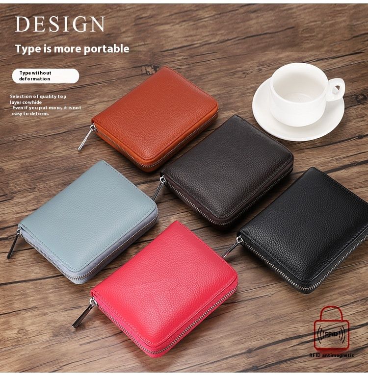 RFID Organ Card Bag Men's And Women's Passport Bags Organ Card Head Cover Layer Cowhide ID Card Holder Large Capacity Card Clip_voghion.com