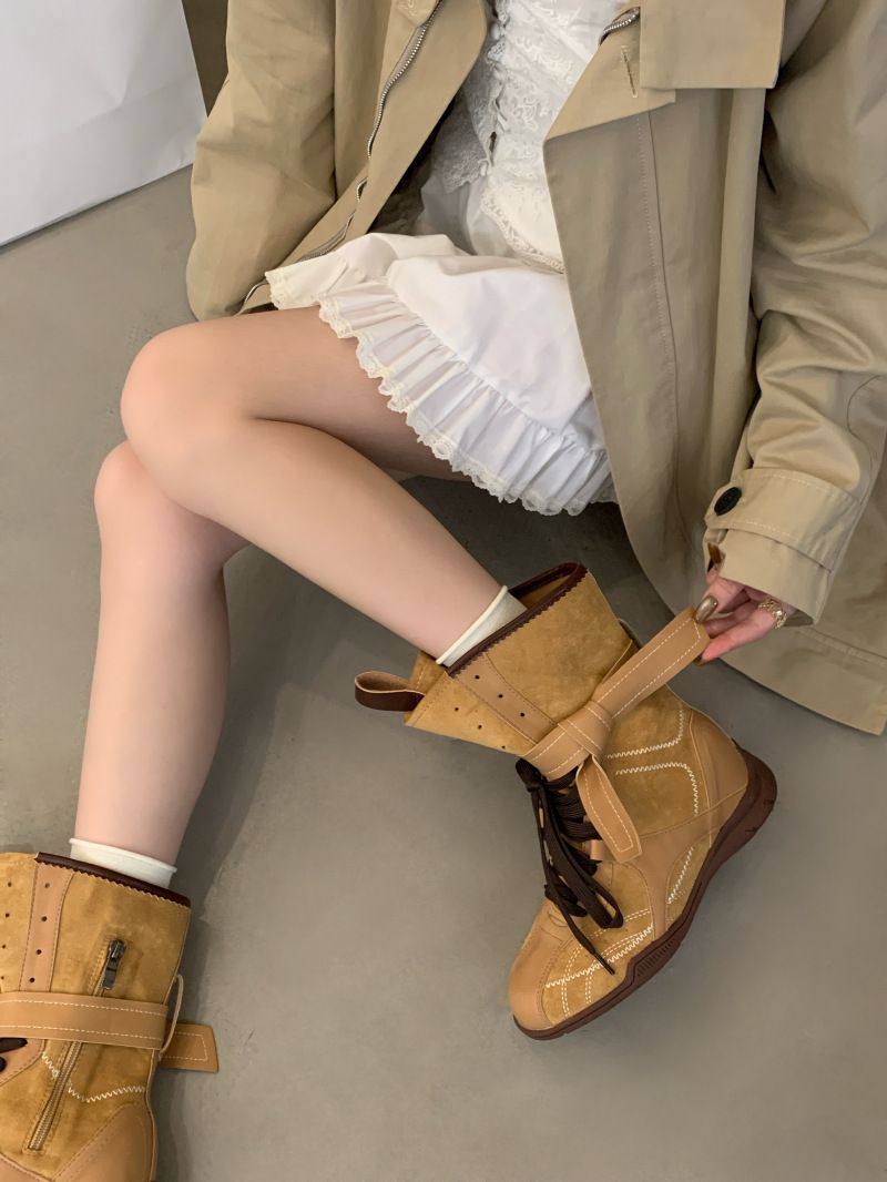 Women Boxing Boots Inner Height Increase Niche Design Boxing Lace-Up Training Women's Early Autumn Short Boots_voghion.com