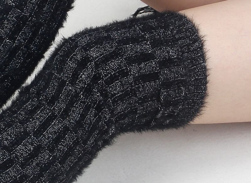 Chaussettes hautes Voyage Plush Feel en fil argenté, guêtres tendance style japonais, couvre-pieds chauds tricotés pour bottes_voghion.com
