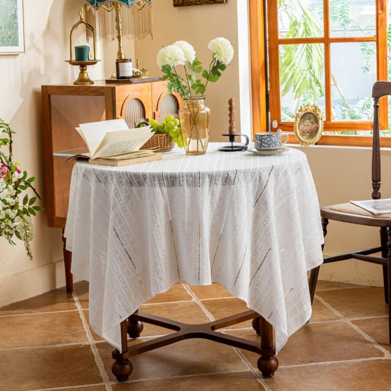 Lexuanxiu Nuovo prodotto Tovaglia a righe con fiori ricamati in puro cotone bianco INS Wind Semplice tovaglia da pranzo cava Tovaglia da tavolo da caffè_voghion.com